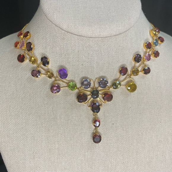 Natural Multicolor Spinel Designer Necklace in 18K solid gold New - Picture 3 of 13